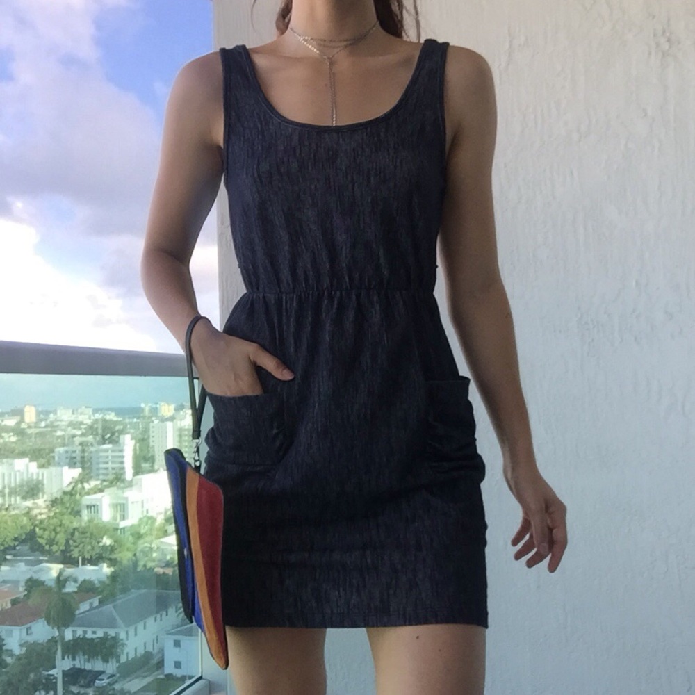 denim-like fabric dress with pockets